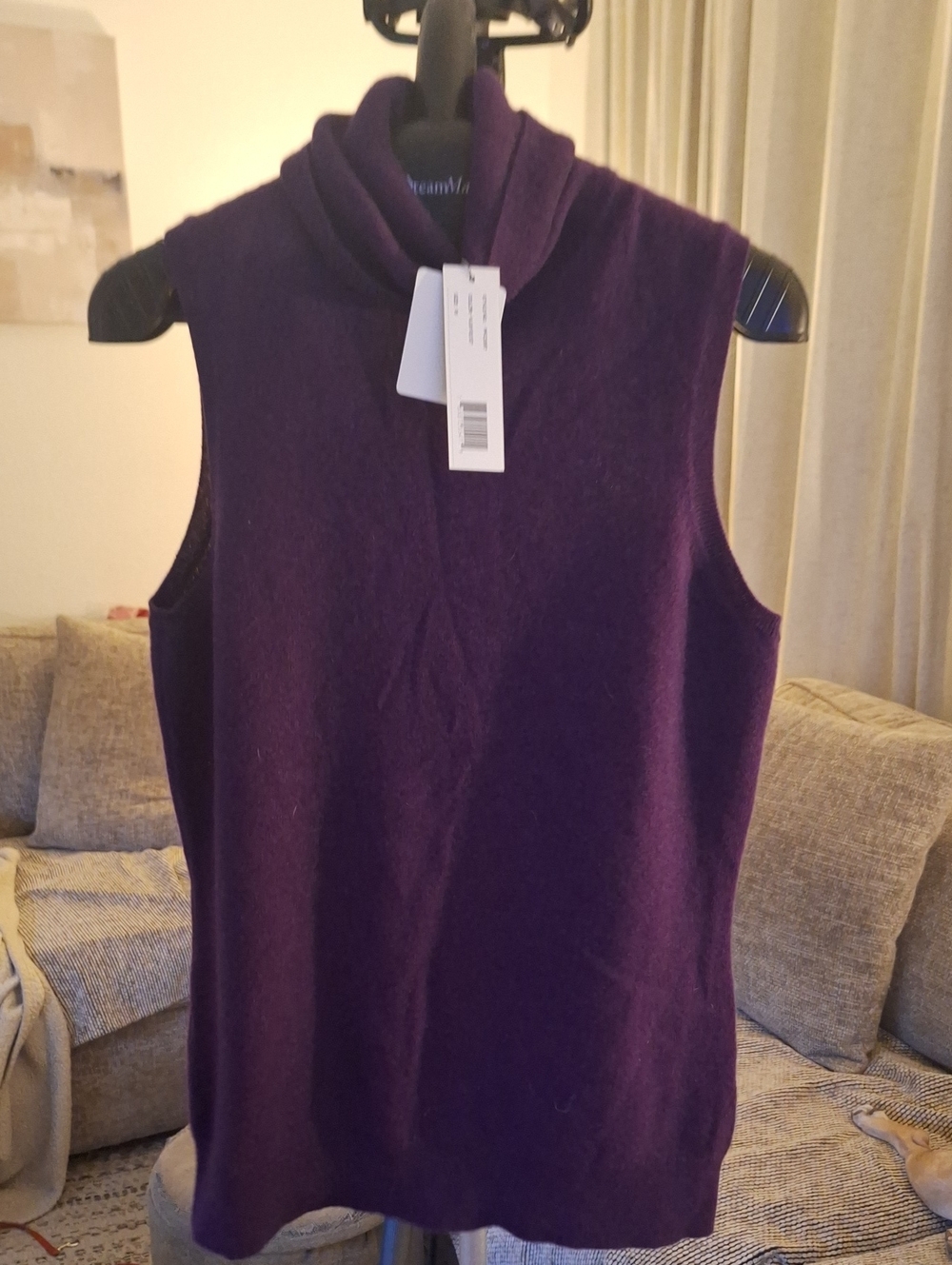 InCashmere Sleeveless Cowl Neck Sweater in Deep Plum